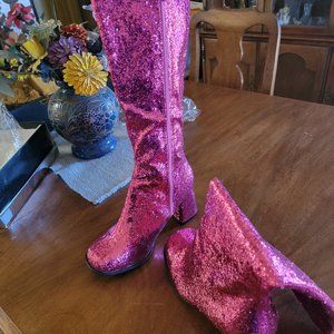 Ladies knee high pink Barbie like go-go boots